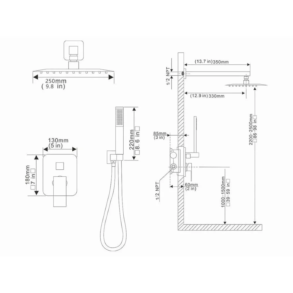 Brushed Gold Shower Faucet Set 10